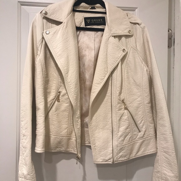 guess white leather jacket